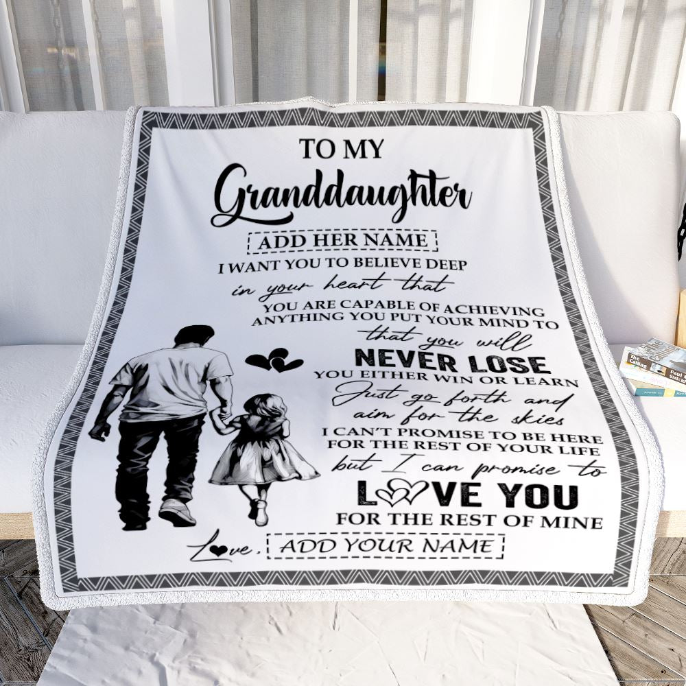 Personalized To My Granddaughter Blanket You Will Never Lose From Grandpa Papa Granddaughter Birthday Gifts Graduation Christmas Customized Fleece Blanket | teecentury