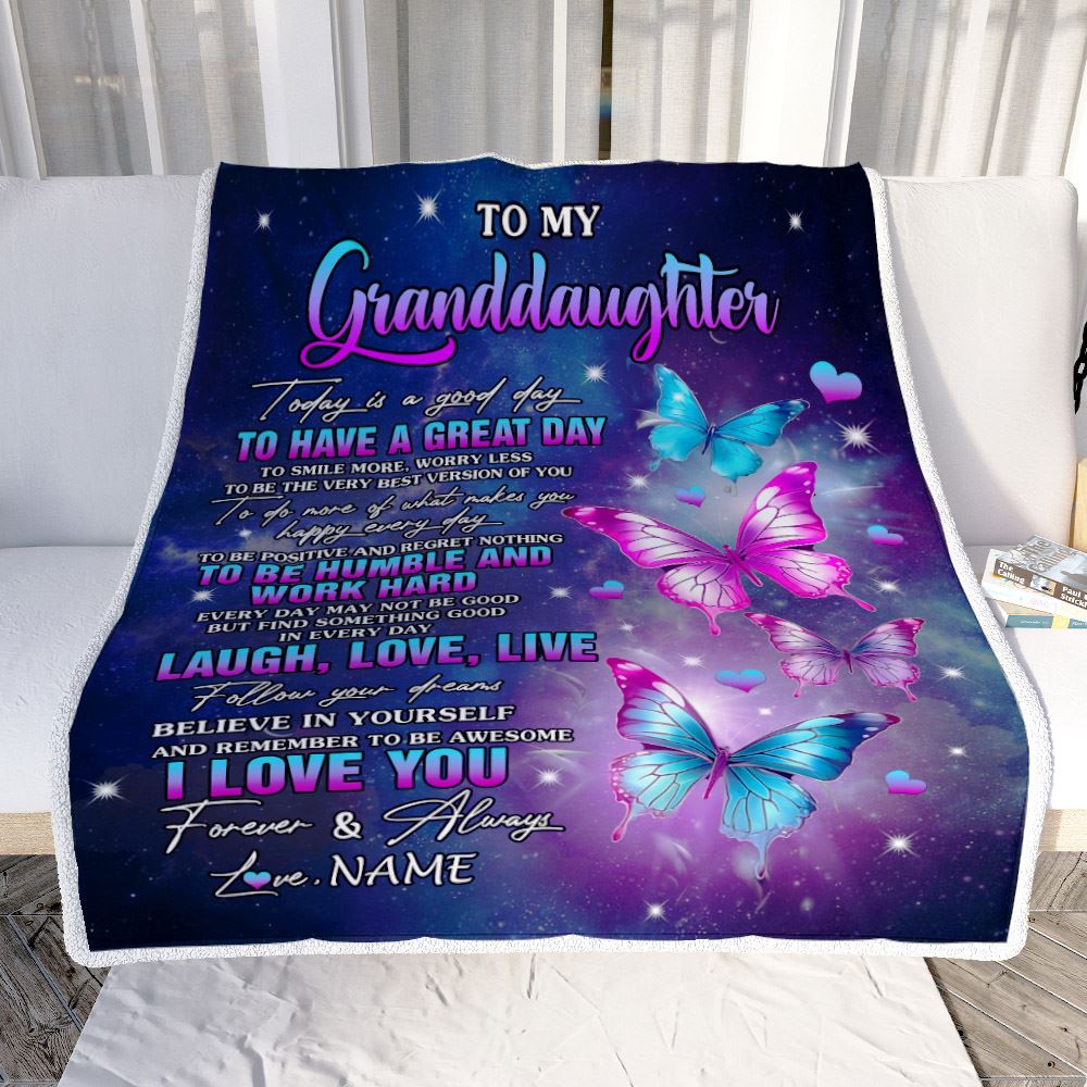 Personalized To My Granddaughter Butterfly Blanket From Grandma Gigi Every Day Laugh Love Live Granddaughter Birthday Gifts Christmas Fleece Throw Blanket | teecentury