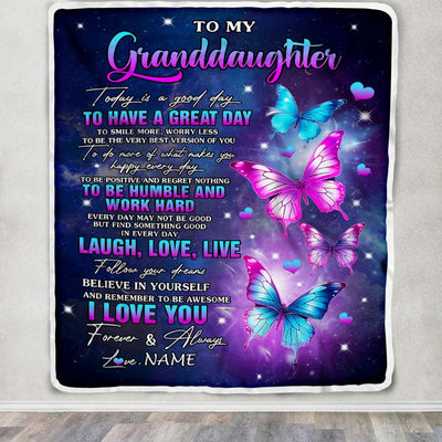 Personalized To My Granddaughter Butterfly Blanket From Grandma Gigi Every Day Laugh Love Live Granddaughter Birthday Gifts Christmas Fleece Throw Blanket | teecentury