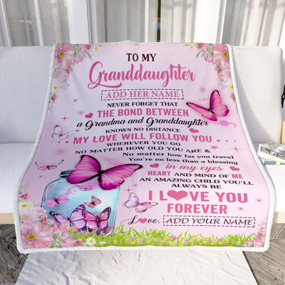 Personalized To My Granddaughter Butterfly Blanket From Grandma The Bond Between Granddaughter Birthday Gifts Graduation Christmas Customized Fleece Blanket | teecentury