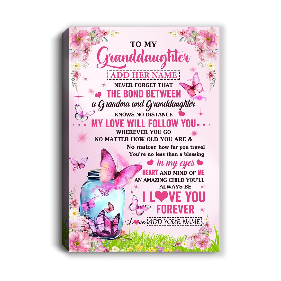 Personalized To My Granddaughter Butterfly Canvas From Grandma The Bond Between Granddaughter Birthday Gifts Graduation Christmas Custom Wall Art Framed Canvas | teecentury