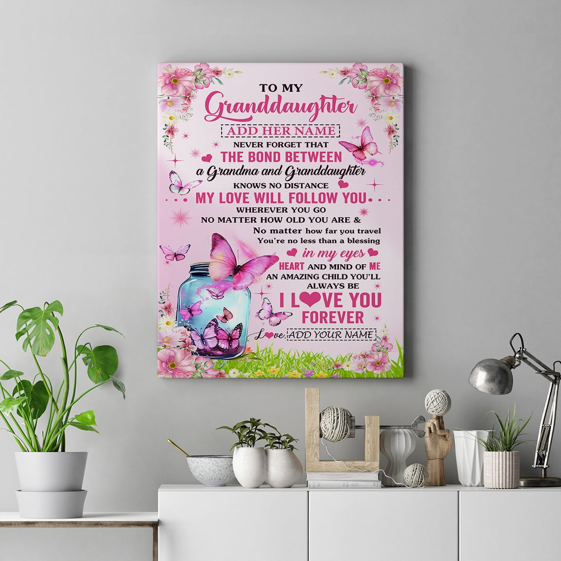 Personalized To My Granddaughter Butterfly Canvas From Grandma The Bond Between Granddaughter Birthday Gifts Graduation Christmas Custom Wall Art Framed Canvas | teecentury