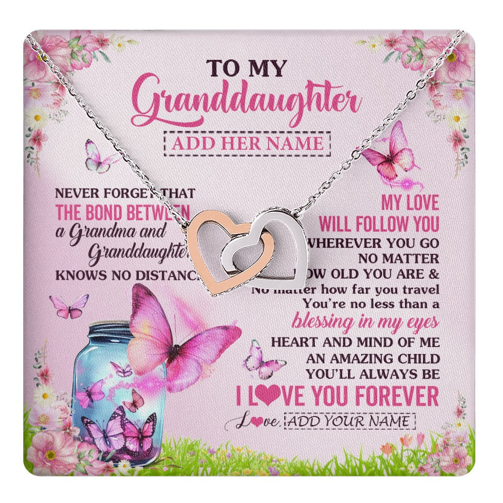 Interlocking Hearts Necklace Stainless Steel & Rose Gold Finish | 1 | Personalized To My Granddaughter Butterfly Necklace From Grandma The Bond Between Granddaughter Birthday Gifts Graduation Christmas Gift Box Message Card | https://teecentury.