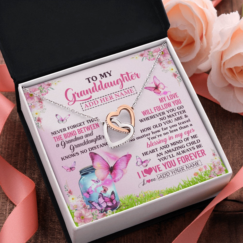 Interlocking Hearts Necklace Stainless Steel & Rose Gold Finish | 2 | Personalized To My Granddaughter Butterfly Necklace From Grandma The Bond Between Granddaughter Birthday Gifts Graduation Christmas Gift Box Message Card | https://teecentury.