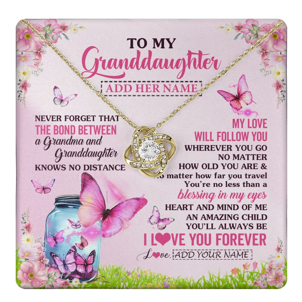 Love Knot Necklace 18K Yellow Gold Finish | 1 | Personalized To My Granddaughter Butterfly Necklace From Grandma The Bond Between Granddaughter Birthday Gifts Graduation Christmas Gift Box Message Card | https://teecentury.