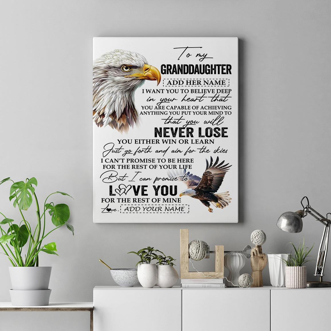 Personalized To My Granddaughter Canvas From Grandma Grandpa You Will Never Lose Eagle Birthday Gifts Graduation Christmas Custom Wall Art Print Framed Canvas | teecentury