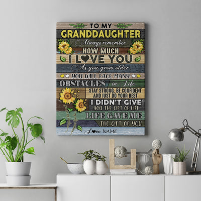 Personalized To My Granddaughter Canvas From Grandma Nana Always Remember How Much I Love You Wood Sunflower Granddaughter Birthday Custom Wall Art Print Framed Canvas | teecentury