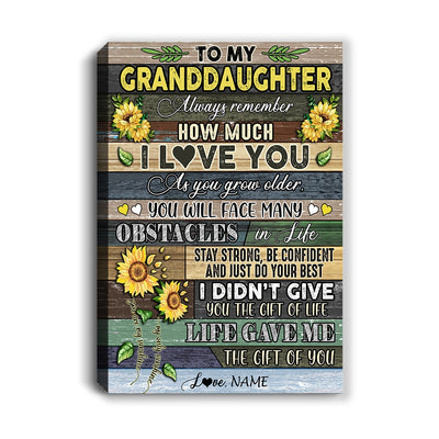 Personalized To My Granddaughter Canvas From Grandma Nana Always Remember How Much I Love You Wood Sunflower Granddaughter Birthday Custom Wall Art Print Framed Canvas | teecentury