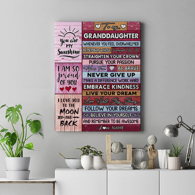 Personalized To My Granddaughter Canvas From Grandma Nana Believe In Yourself Awesome Pink Wood Birthday Christmas Custom Wall Art Print Home Decor Framed Canvas | teecentury