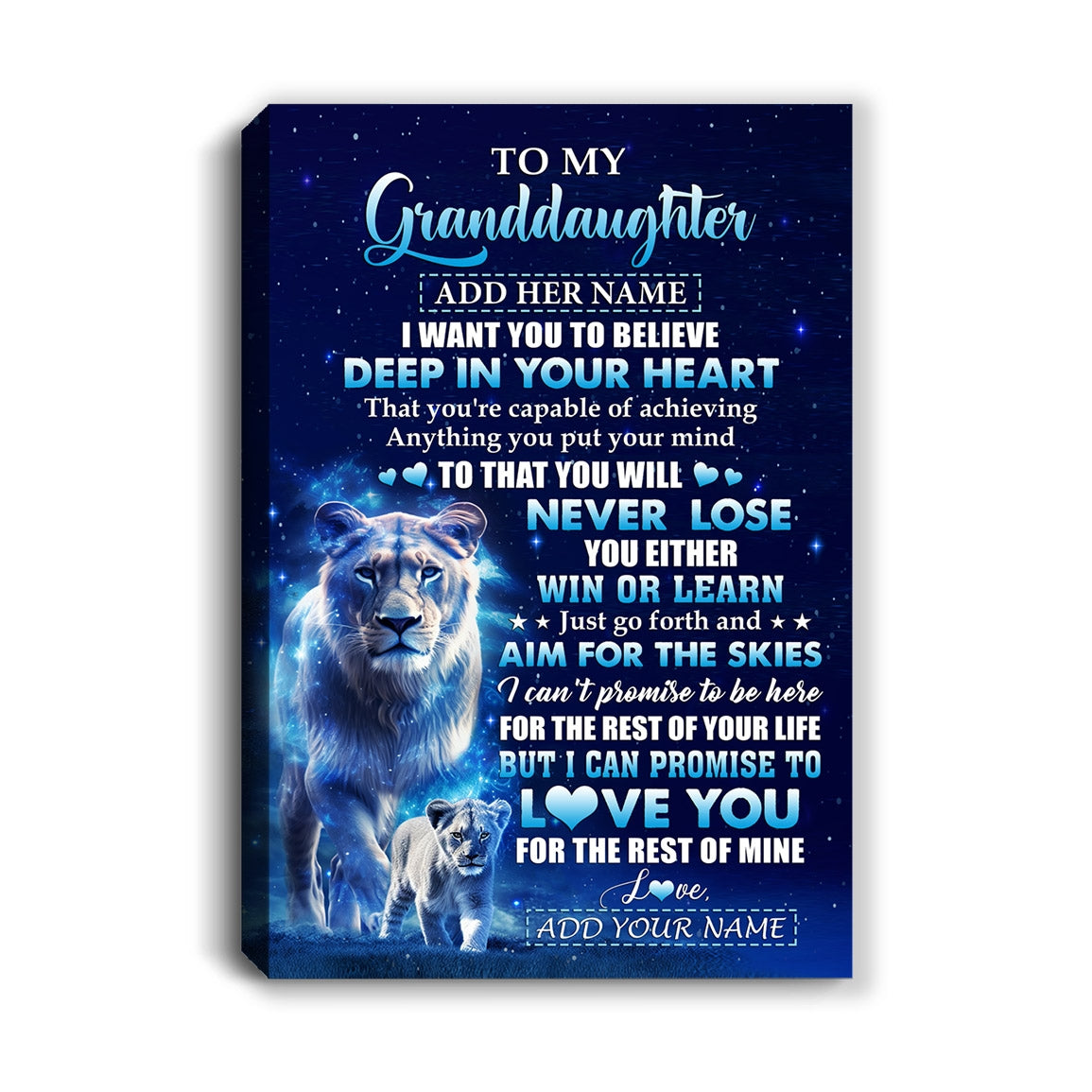 Personalized To My Granddaughter Canvas From Grandma Nana Believe Your Heart Granddaughter Gift Birthday Graduation Christmas Custom Print Framed Canvas | teecentury