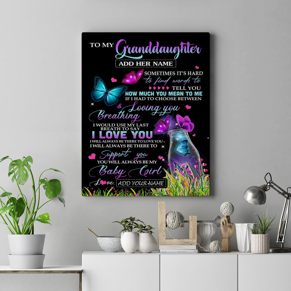 Personalized To My Granddaughter Canvas From Grandma Nana Butterfly Sometimes Say I Love You Granddaughter Birthday Gifts Christmas Custom Wall Art Print Framed Canvas | teecentury