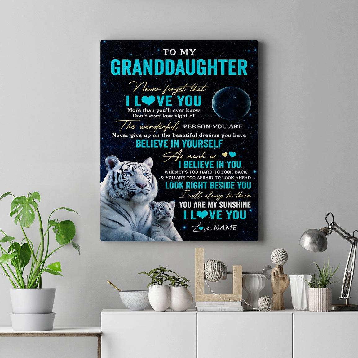 Personalized To My Granddaughter Canvas From Grandma Nana Never Forget I Love You White Tiger Granddaughter Birthday Gifts Christmas Custom Wall Art Print Framed Canvas | teecentury