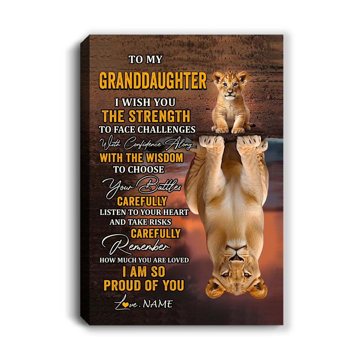 Personalized To My Granddaughter Canvas From Grandma Papa I Wish You The Strength Lion Granddaughter Birthday Gifts Christmas Custom Wall Art Print Framed Canvas | teecentury