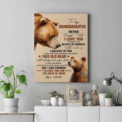 Personalized To My Granddaughter Canvas From Grandma Papa Never Forget I Love You Bear Granddaughter Birthday Gifts Christmas Custom Wall Art Print Framed Canvas | teecentury
