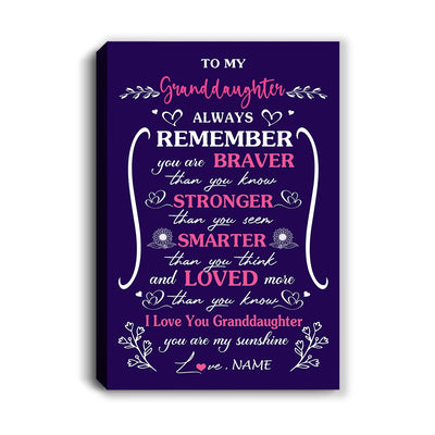 Personalized To My Granddaughter Canvas From Grandma Papa Purple I Love You Granddaughter Birthday Graduation Gifts Christmas Custom Wall Art Print Framed Canvas | teecentury