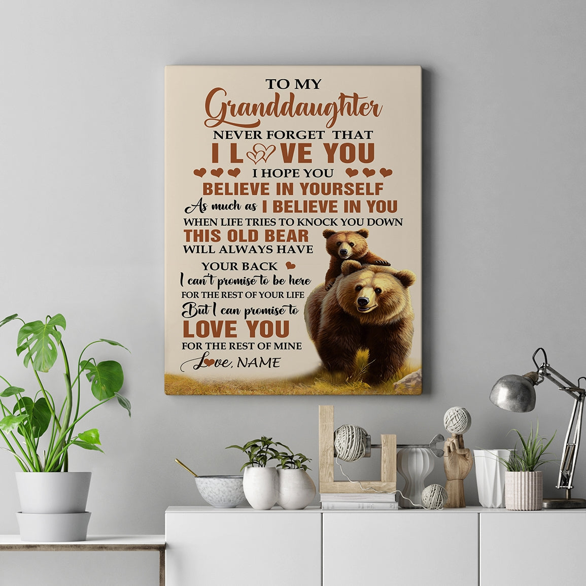 Personalized To My Granddaughter Canvas From Grandma Papa This Old Bear Love You Granddaughter Birthday Gifts Graduation Christmas Custom Wall Art Print Framed Canvas | teecentury