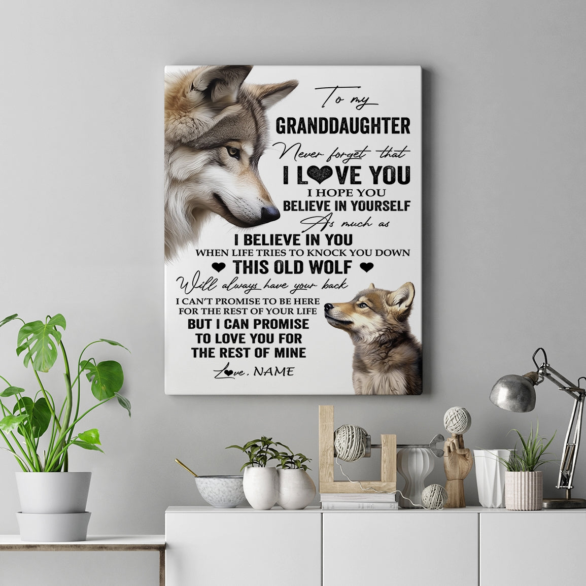 Personalized To My Granddaughter Canvas From Grandma Papa This Old Wolf Love You Granddaughter Birthday Gifts Graduation Christmas Custom Wall Art Print Framed Canvas | teecentury
