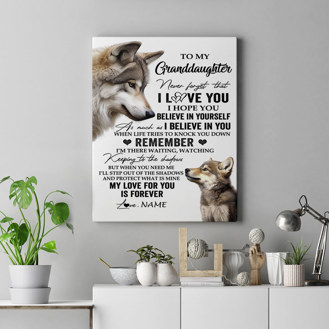 Personalized To My Granddaughter Canvas From Grandma Papa Wolf My Love For You Is Forever Granddaughter Birthday Gifts Christmas Custom Wall Art Print Framed Canvas | teecentury