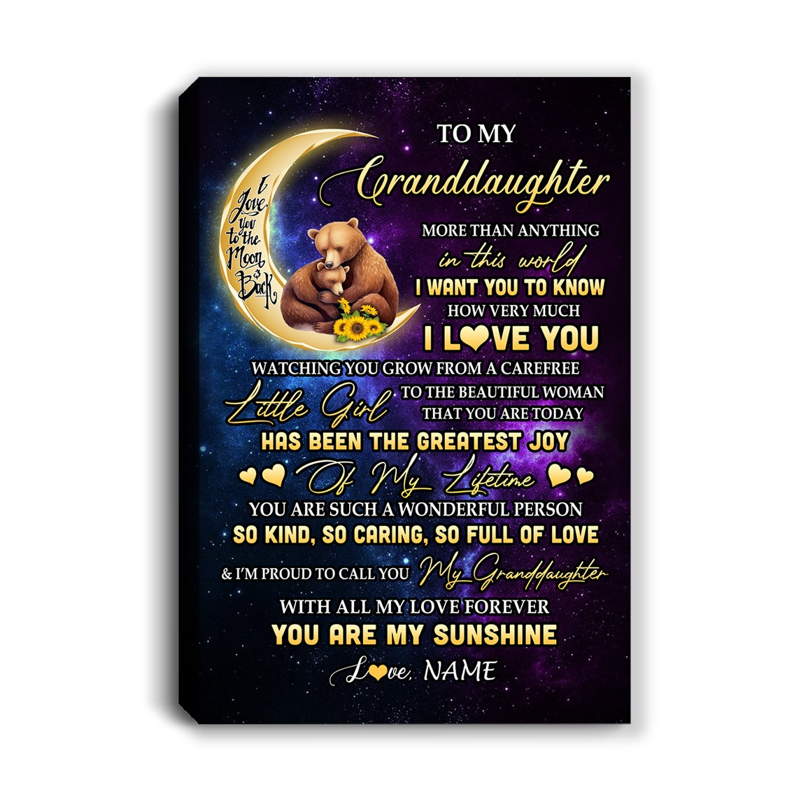 Personalized To My Granddaughter Canvas From Grandma Positive Energy Encourage Brave Little Bear Granddaughter Birthday Christmas Custom Wall Art Print Framed Canvas | teecentury