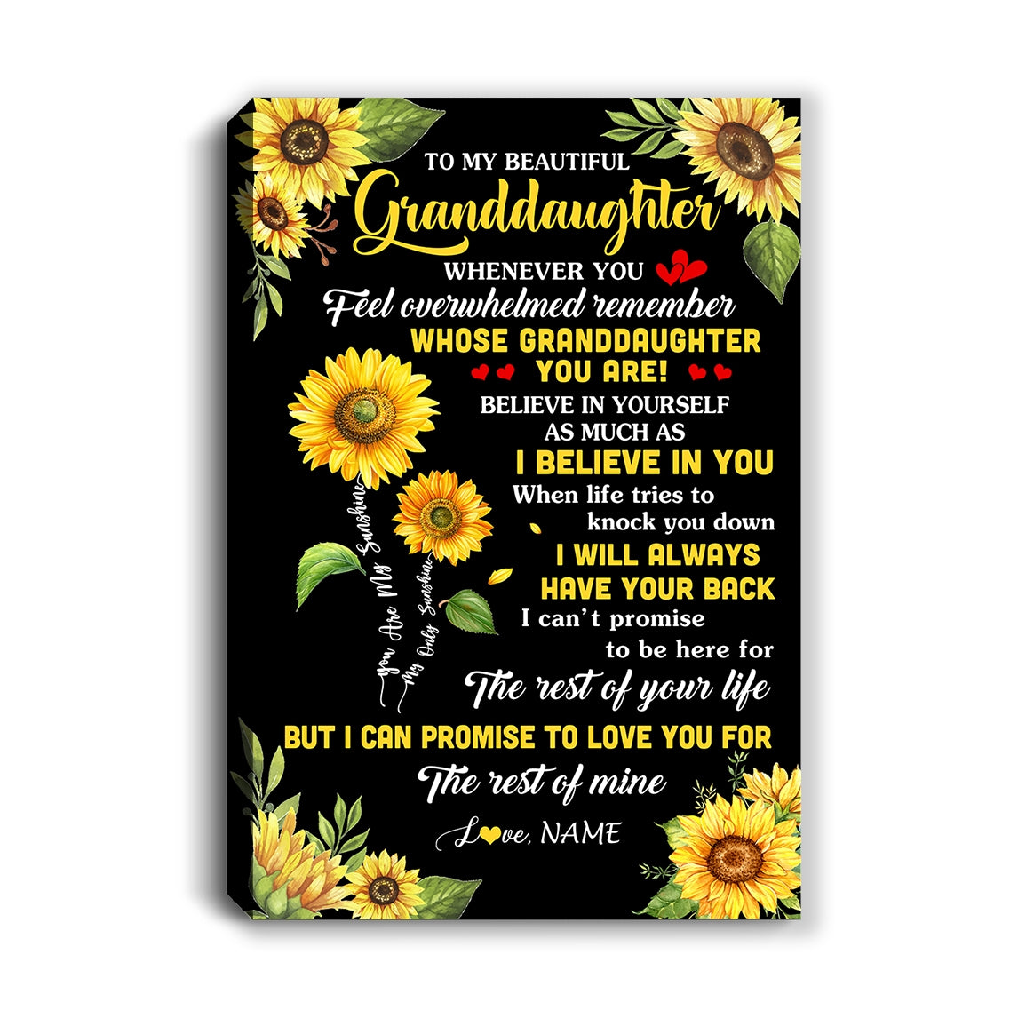 Personalized To My Granddaughter Canvas From Grandma Whenever You Feel Sunflower Granddaughter Birthday Gifts Graduation Christmas Custom Wall Art Print Framed Canvas | teecentury