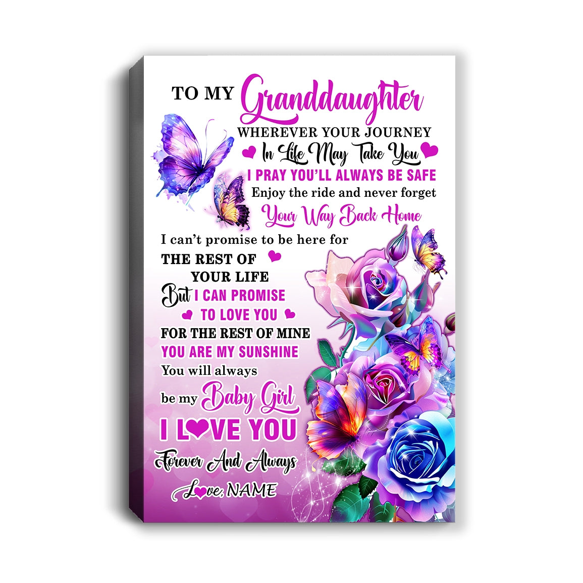 Personalized To My Granddaughter Canvas From Grandma Wherever Your Journey In Life Butterfly Granddaughter Birthday Gifts Christmas Custom Wall Art Print Framed Canvas | teecentury