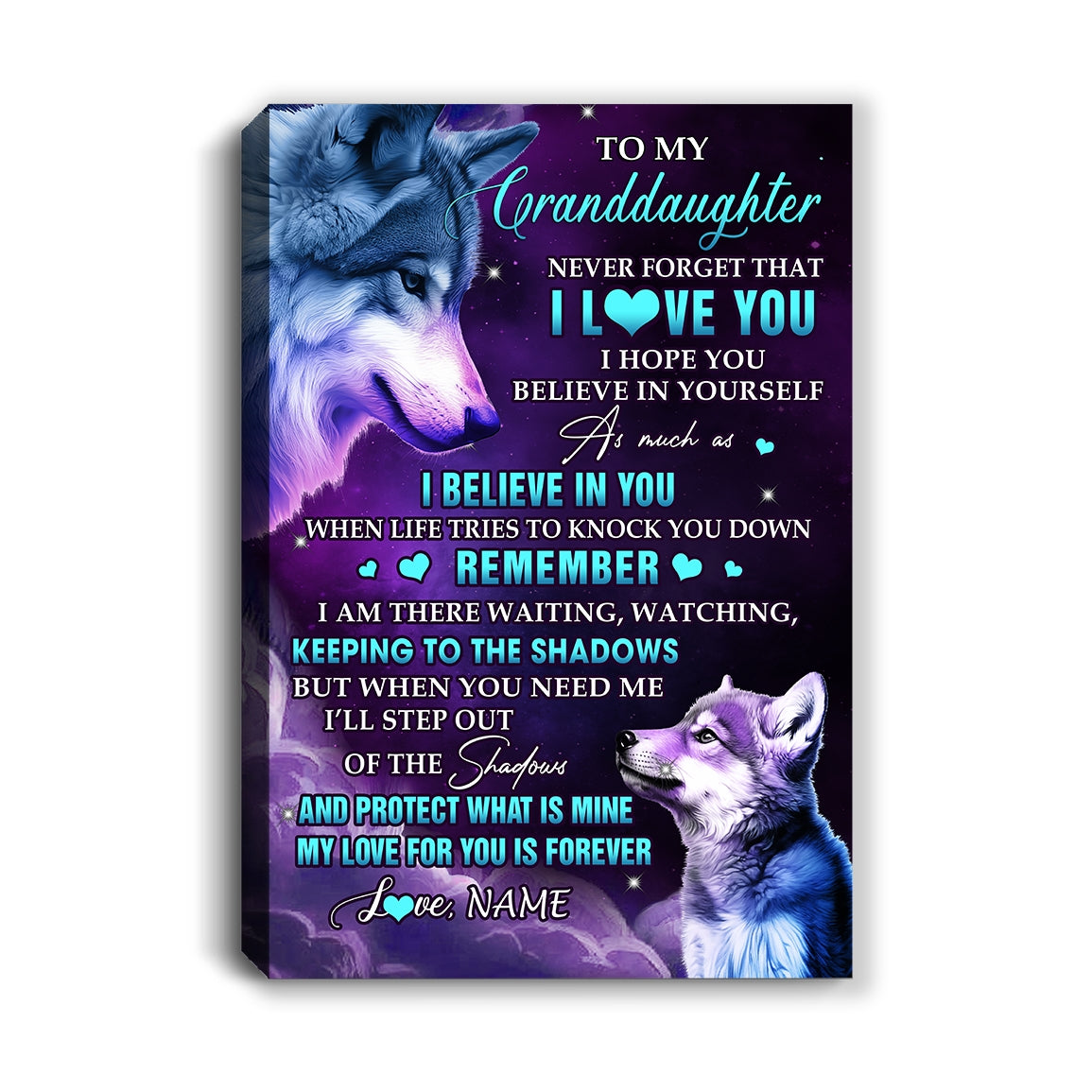 Personalized To My Granddaughter Canvas From Grandma Wolf Moon My Love For You Is Forever Granddaughter Birthday Gifts Christmas Custom Wall Art Print Framed Canvas | teecentury