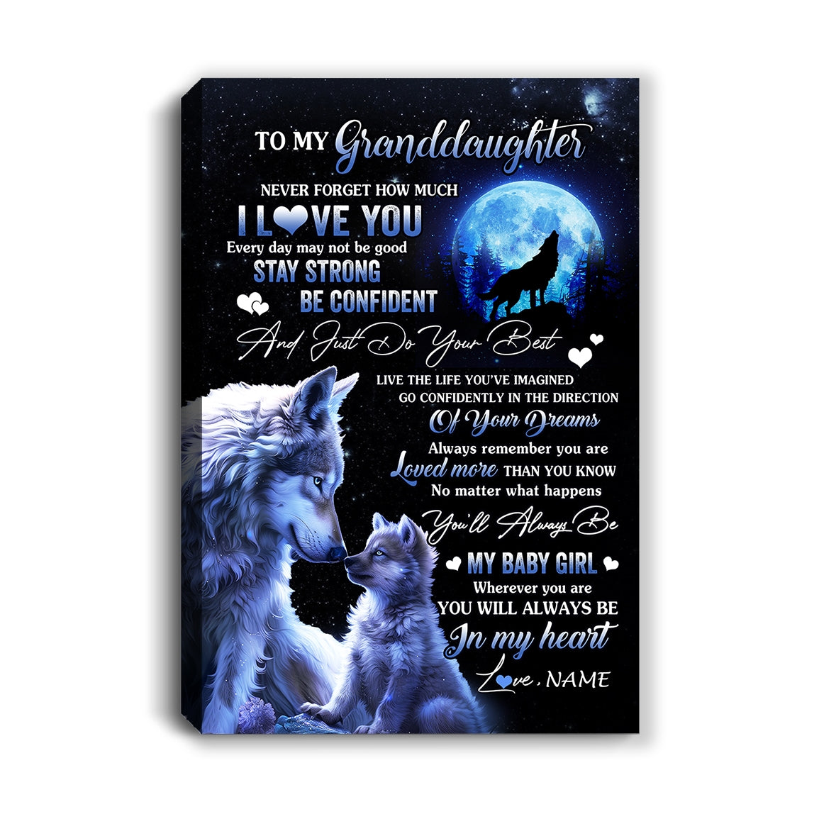Personalized To My Granddaughter Canvas From Grandma Wolf Never Forget How Much I Love You Granddaughter Birthday Gifts Christmas Custom Wall Art Print Framed Canvas | teecentury