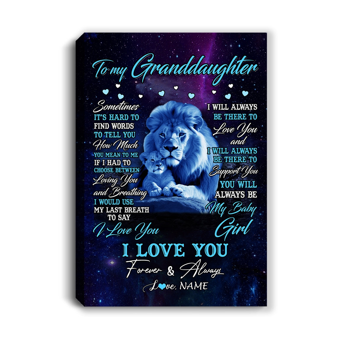 Personalized To My Granddaughter Canvas From Grandpa Sometimes It's Hard Lion Granddaughter Gift Birthday Graduation Christmas Custom Wall Art Print Framed Canvas | teecentury