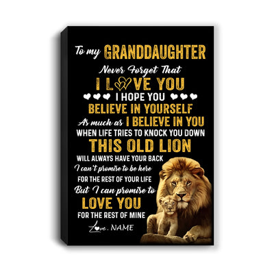 Personalized To My Granddaughter Canvas From Grandpa This Old Lion Love You Granddaughter Birthday Gifts Graduation Christmas Custom Wall Art Print Framed Canvas | teecentury