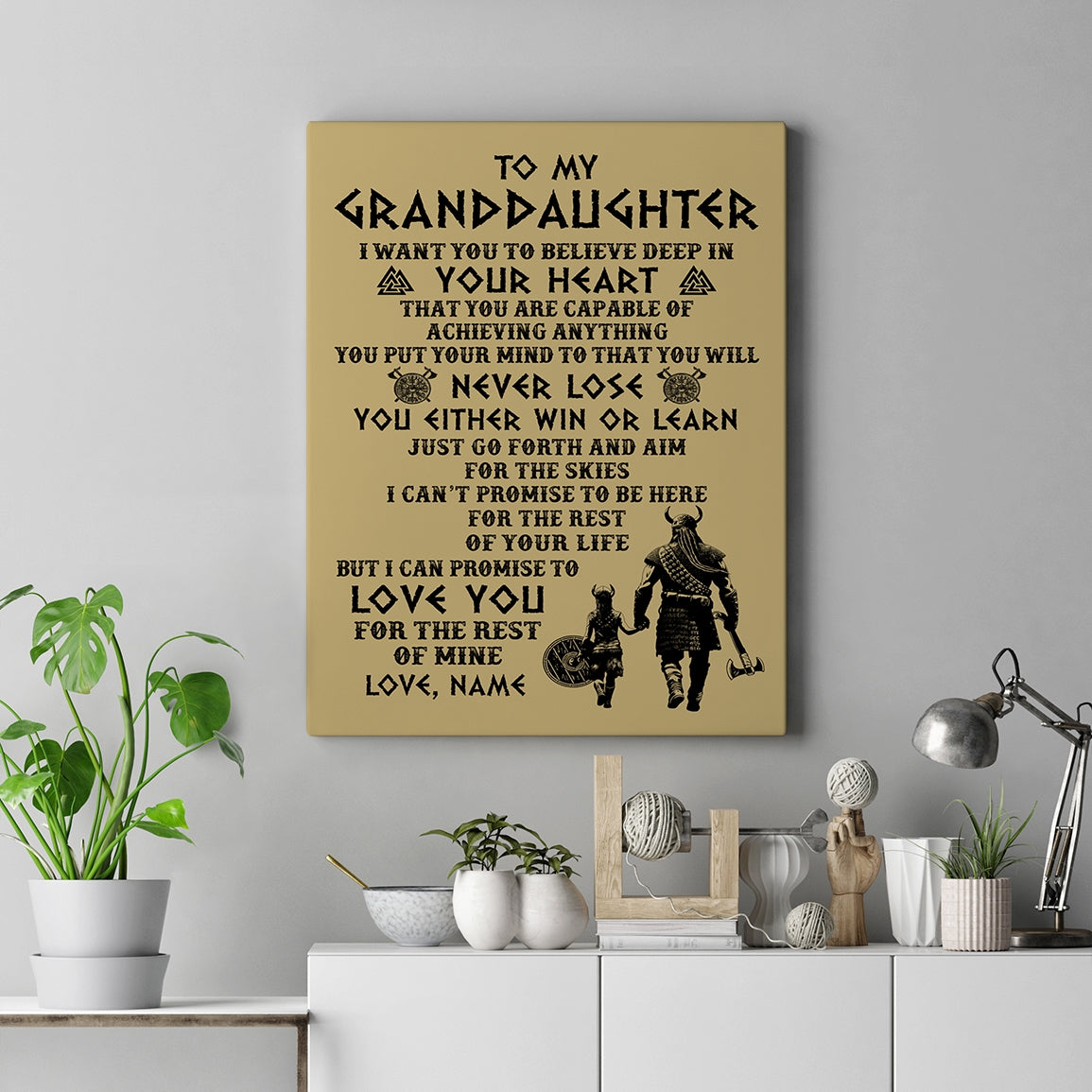Personalized To My Granddaughter Canvas From Grandpa You Will Never Lose Viking Granddaughter Birthday Gifts Graduation Christmas Custom Wall Art Print Framed Canvas | teecentury