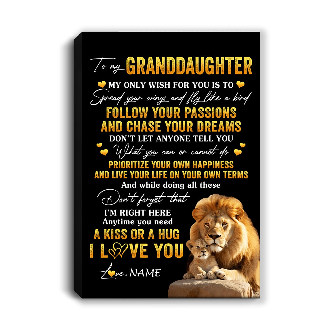Personalized To My Granddaughter Canvas From Papa Grandpa Lion My Only Wish For You Granddaughter Birthday Gifts Christmas Custom Wall Art Print Framed Canvas | teecentury