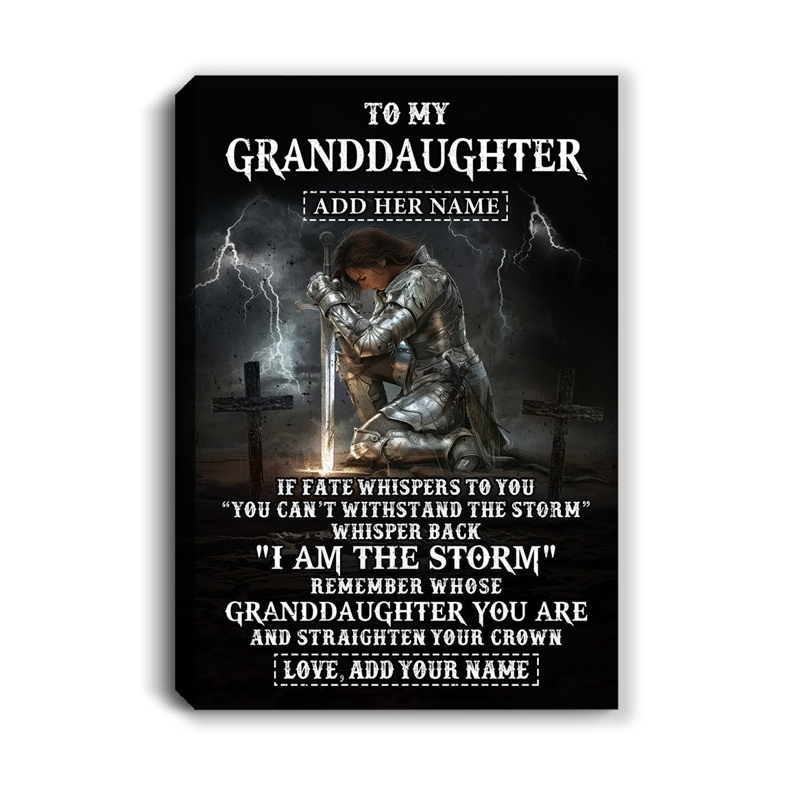 Personalized To My Granddaughter Canvas Women Warrior Knights Templar I Am The Storm Best Granddaughter Birthday Gifts Christmas Custom Wall Art Print Framed Canvas | teecentury