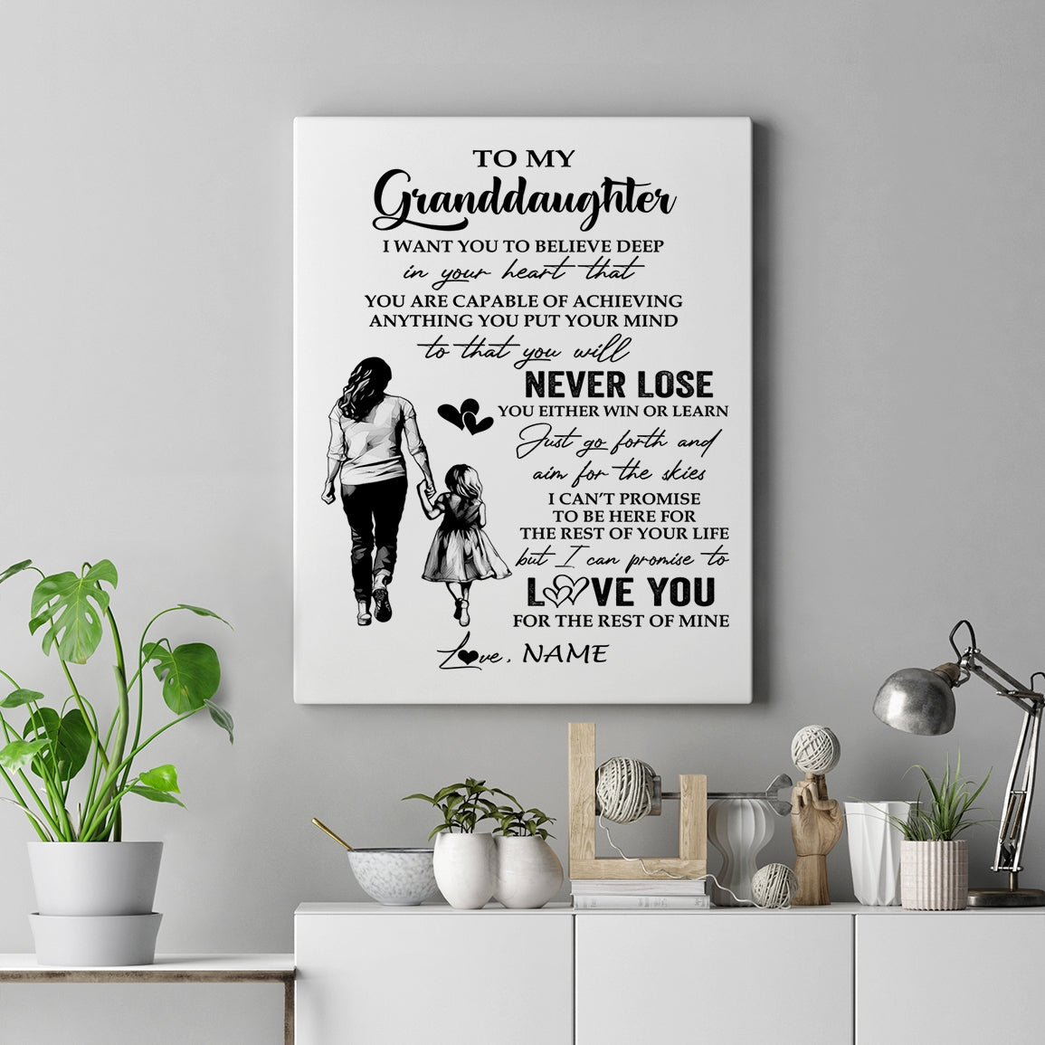 Personalized To My Granddaughter Canvas You Will Never Lose From Grandma Gigi Granddaughter Birthday Gifts Christmas Custom Wall Art Print Framed Canvas | teecentury