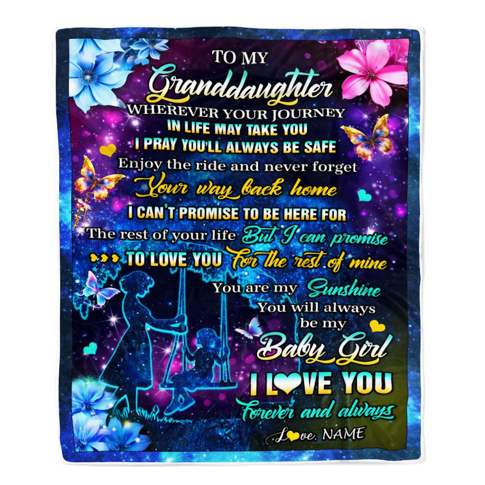 Personalized To My Granddaughter From Grandma Blanket Flower Wherever Your Journey Granddaughter Birthday Gifts Graduation Christmas Customized Fleece Blanket | teecentury