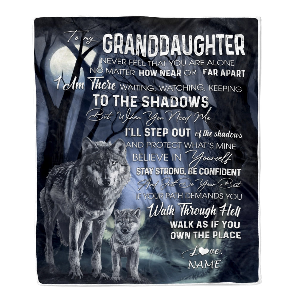 Personalized To My Granddaughter From Grandma Grandpa Blanket Never Feel You Are Alone Wolf Moon Night Dark Forest Family Birthday Christmas Fleece Blanket Blanket | Teecentury.com