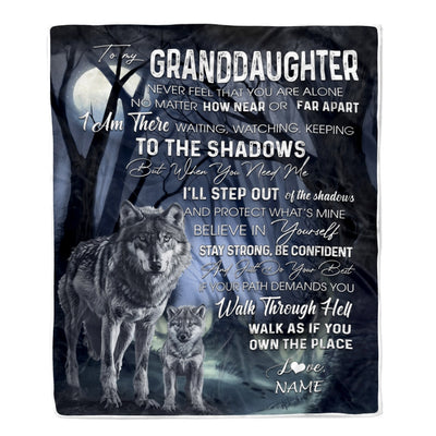 Personalized To My Granddaughter From Grandma Grandpa Blanket Never Feel You Are Alone Wolf Moon Night Dark Forest Family Birthday Christmas Fleece Blanket Blanket | Teecentury.com