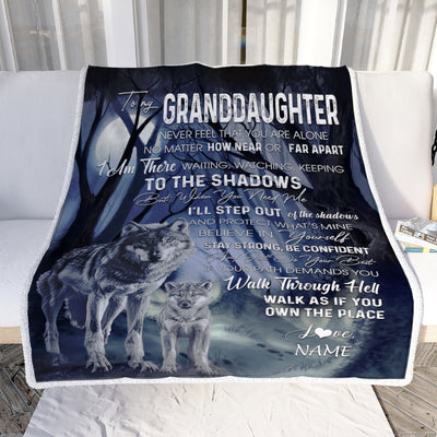 Personalized To My Granddaughter From Grandma Grandpa Blanket Never Feel You Are Alone Wolf Moon Night Dark Forest Family Birthday Christmas Fleece Blanket Blanket | Teecentury.com