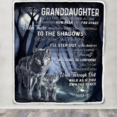 Personalized To My Granddaughter From Grandma Grandpa Blanket Never Feel You Are Alone Wolf Moon Night Dark Forest Family Birthday Christmas Fleece Blanket Blanket | Teecentury.com