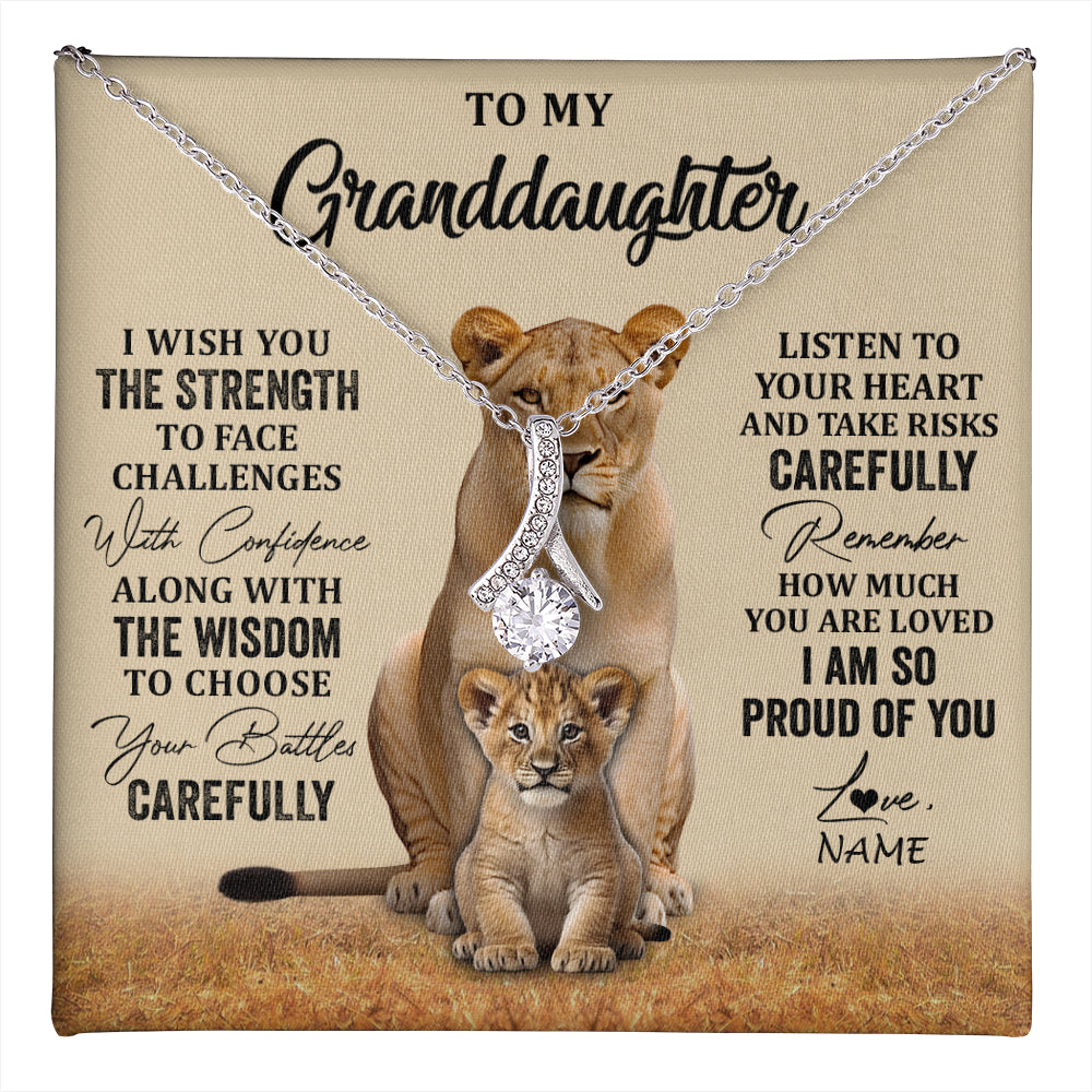 Alluring Beauty Necklace 14K White Gold Finish | 1 | Personalized To My Granddaughter From Grandma Grandpa Necklace I Wish You The Strength Lion Granddaughter Birthday Christmas Customized Gift Box Message Card | teecentury