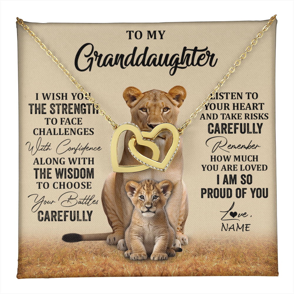 Interlocking Hearts Necklace 18K Yellow Gold Finish | 1 | Personalized To My Granddaughter From Grandma Grandpa Necklace I Wish You The Strength Lion Granddaughter Birthday Christmas Customized Gift Box Message Card | teecentury