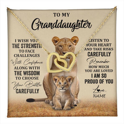 Interlocking Hearts Necklace 18K Yellow Gold Finish | 1 | Personalized To My Granddaughter From Grandma Grandpa Necklace I Wish You The Strength Lion Granddaughter Birthday Christmas Customized Gift Box Message Card | teecentury