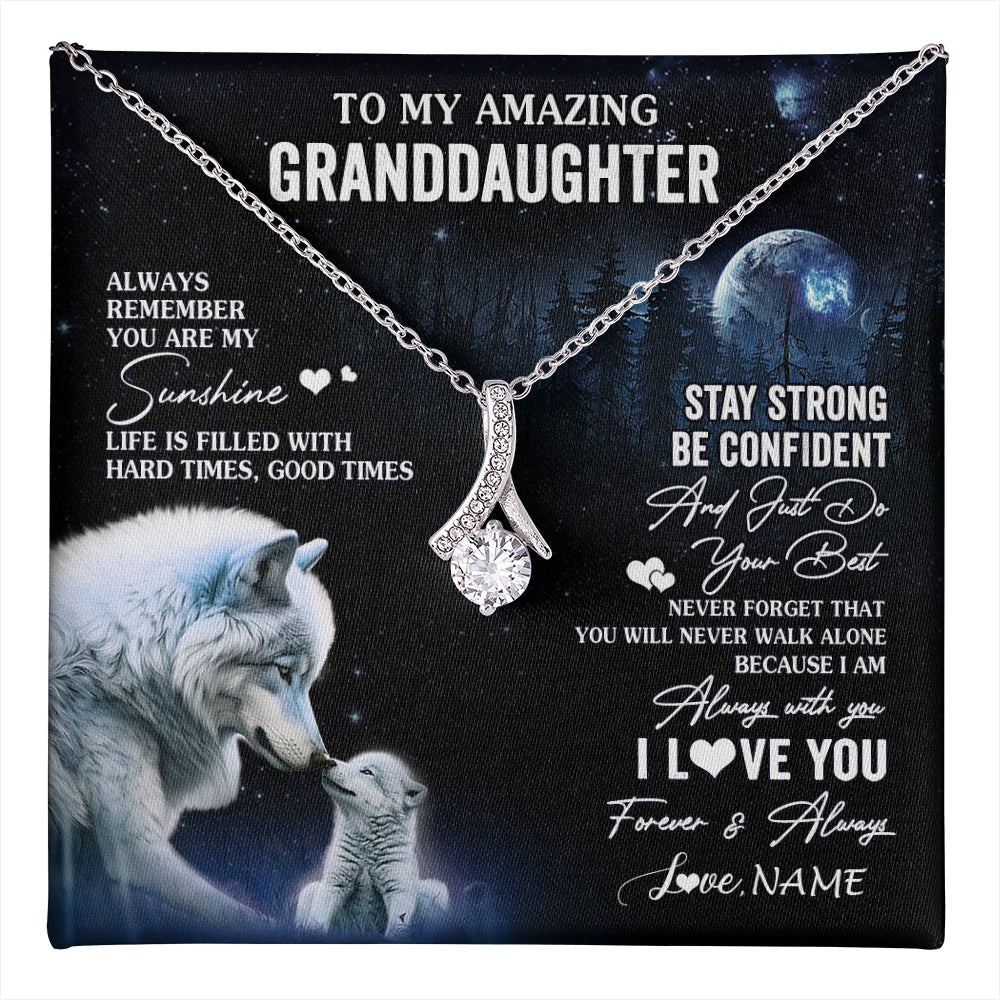 Alluring Beauty Necklace 14K White Gold Finish | 1 | Personalized To My Granddaughter From Grandma Grandpa Necklace Moon Wolf Granddaughter Birthday Gifts Jewelry Christmas Customized Gift Box Message Card | teecentury