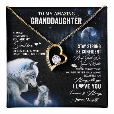 Forever Love Necklace 18K Yellow Gold Finish | 1 | Personalized To My Granddaughter From Grandma Grandpa Necklace Moon Wolf Granddaughter Birthday Gifts Jewelry Christmas Customized Gift Box Message Card | teecentury