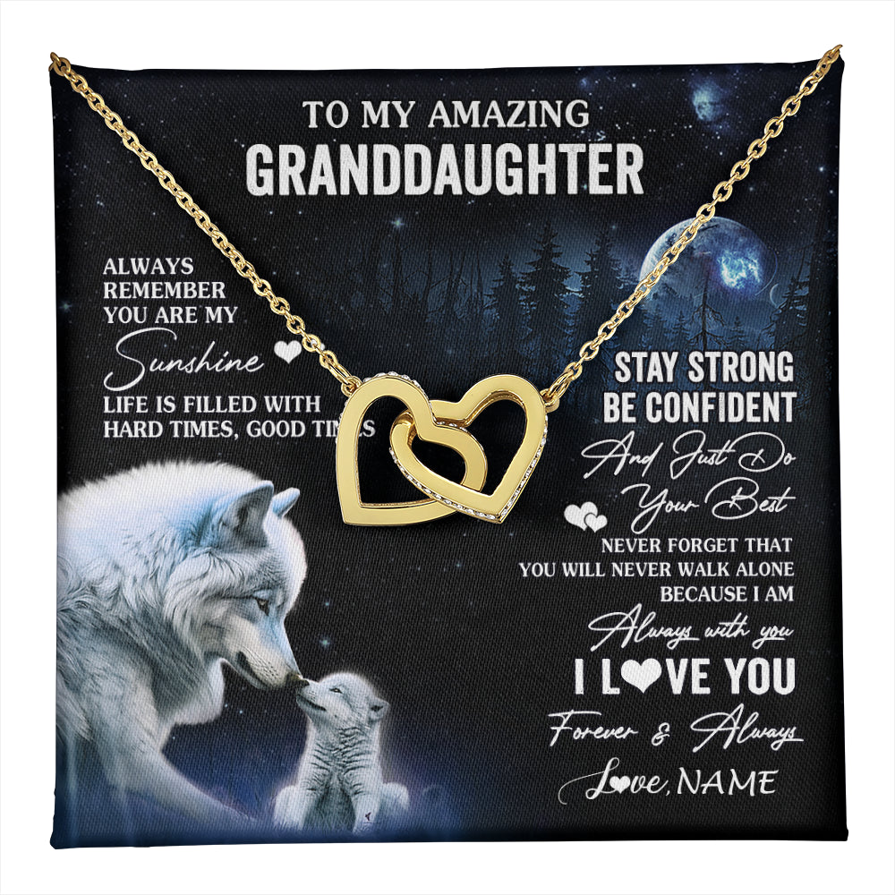 Interlocking Hearts Necklace 18K Yellow Gold Finish | 1 | Personalized To My Granddaughter From Grandma Grandpa Necklace Moon Wolf Granddaughter Birthday Gifts Jewelry Christmas Customized Gift Box Message Card | teecentury