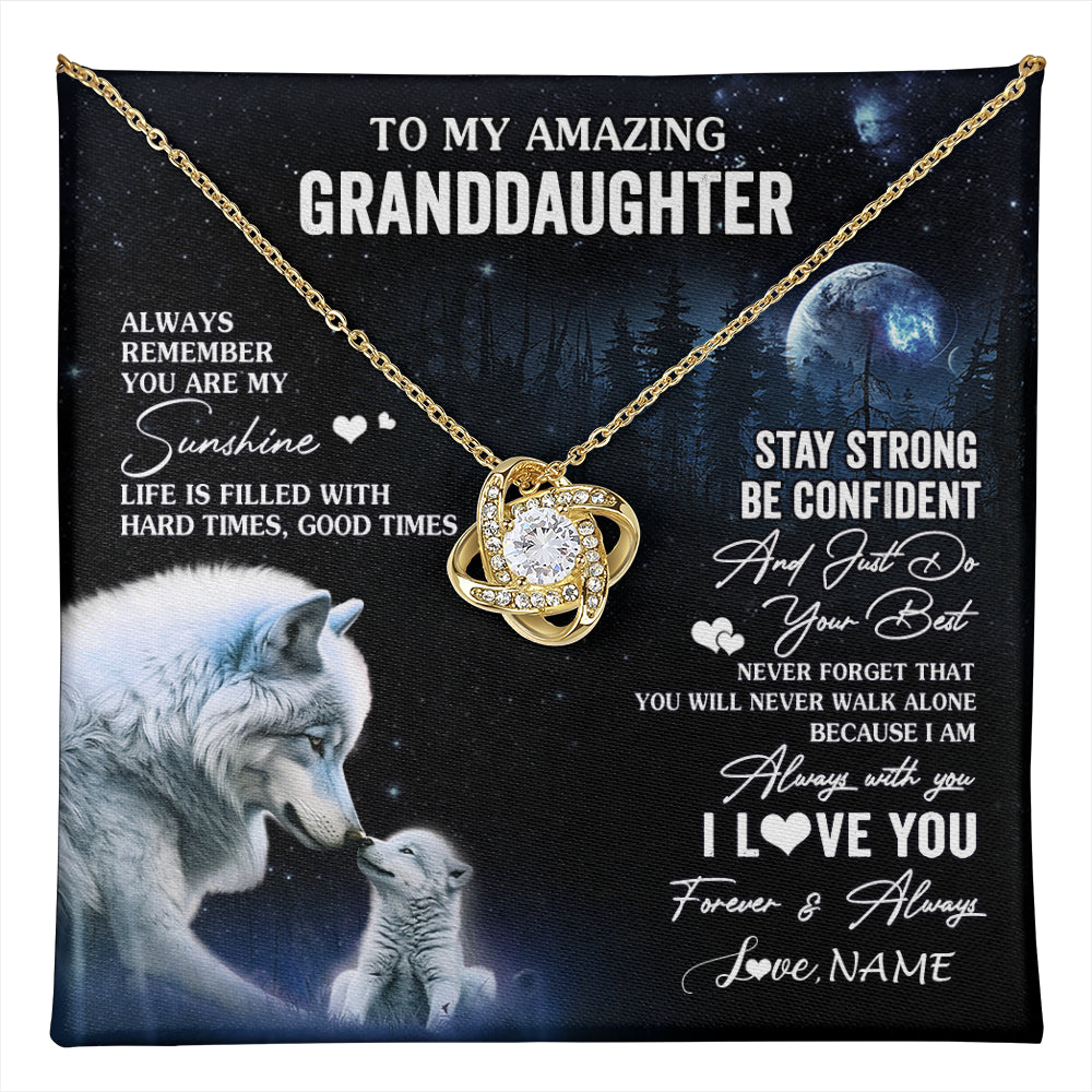 Love Knot Necklace 18K Yellow Gold Finish | 1 | Personalized To My Granddaughter From Grandma Grandpa Necklace Moon Wolf Granddaughter Birthday Gifts Jewelry Christmas Customized Gift Box Message Card | teecentury