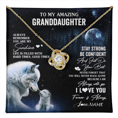 Love Knot Necklace 18K Yellow Gold Finish | 1 | Personalized To My Granddaughter From Grandma Grandpa Necklace Moon Wolf Granddaughter Birthday Gifts Jewelry Christmas Customized Gift Box Message Card | teecentury