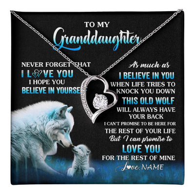 Forever Love Necklace 14K White Gold Finish | 1 | Personalized To My Granddaughter From Grandma Grandpa Necklace This Old Wolf Love Granddaughter Birthday Jewelry Christmas Customized Gift Box Message Card | teecentury