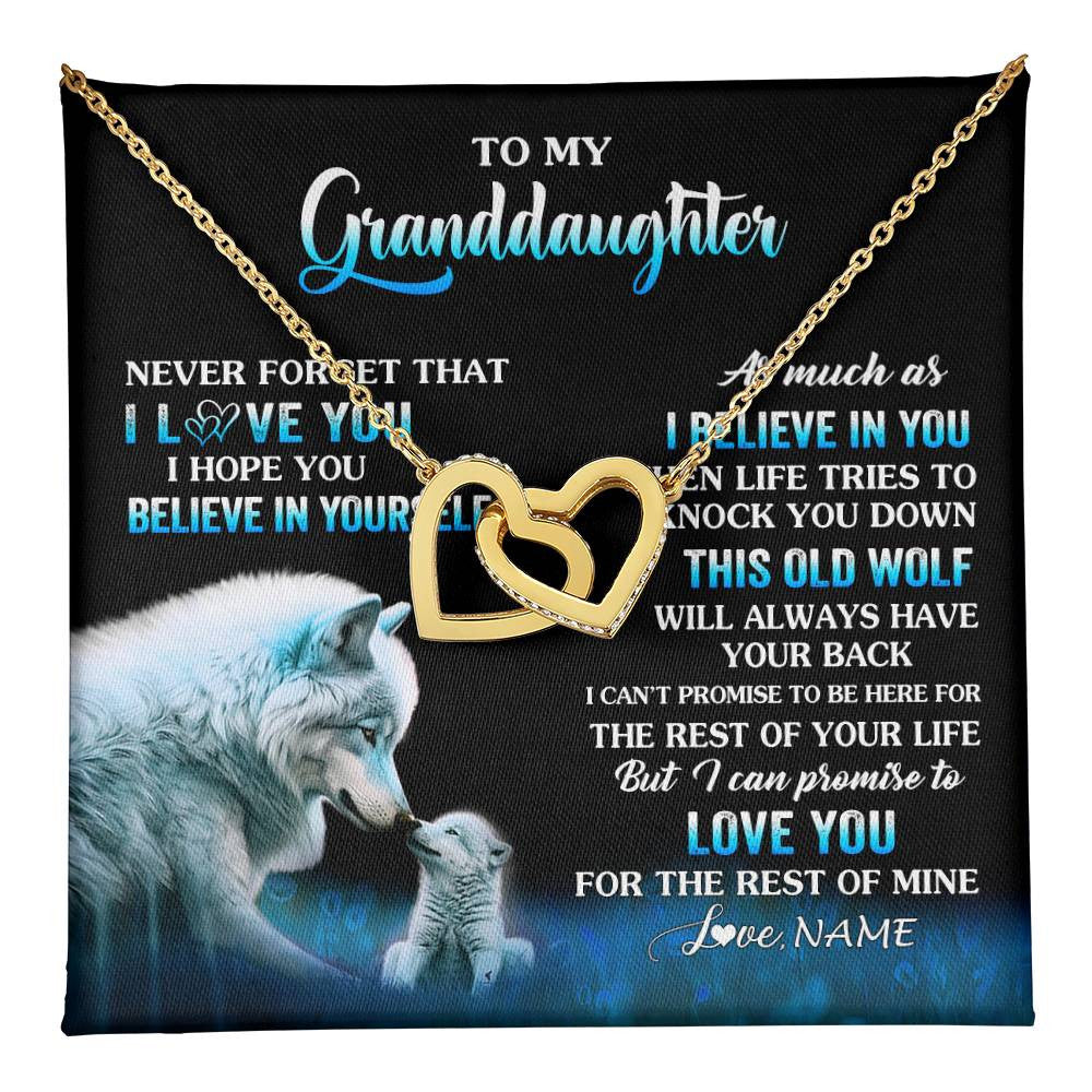 Interlocking Hearts Necklace 18K Yellow Gold Finish | 1 | Personalized To My Granddaughter From Grandma Grandpa Necklace This Old Wolf Love Granddaughter Birthday Jewelry Christmas Customized Gift Box Message Card | teecentury