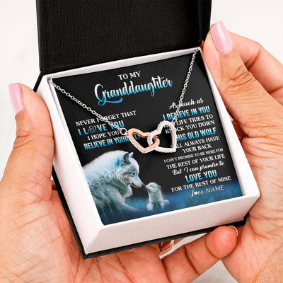 Interlocking Hearts Necklace Stainless Steel & Rose Gold Finish | 2 | Personalized To My Granddaughter From Grandma Grandpa Necklace This Old Wolf Love Granddaughter Birthday Jewelry Christmas Customized Gift Box Message Card | teecentury