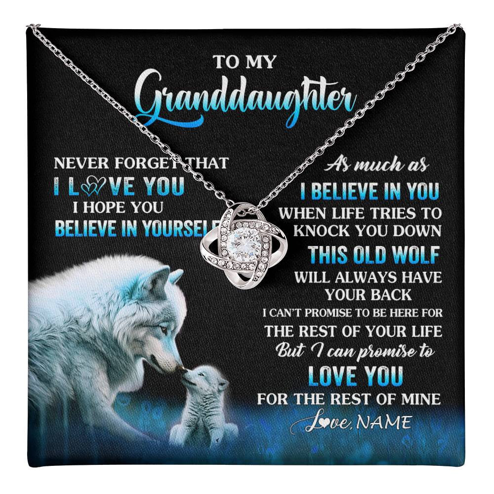 Love Knot Necklace 14K White Gold Finish | 1 | Personalized To My Granddaughter From Grandma Grandpa Necklace This Old Wolf Love Granddaughter Birthday Jewelry Christmas Customized Gift Box Message Card | teecentury